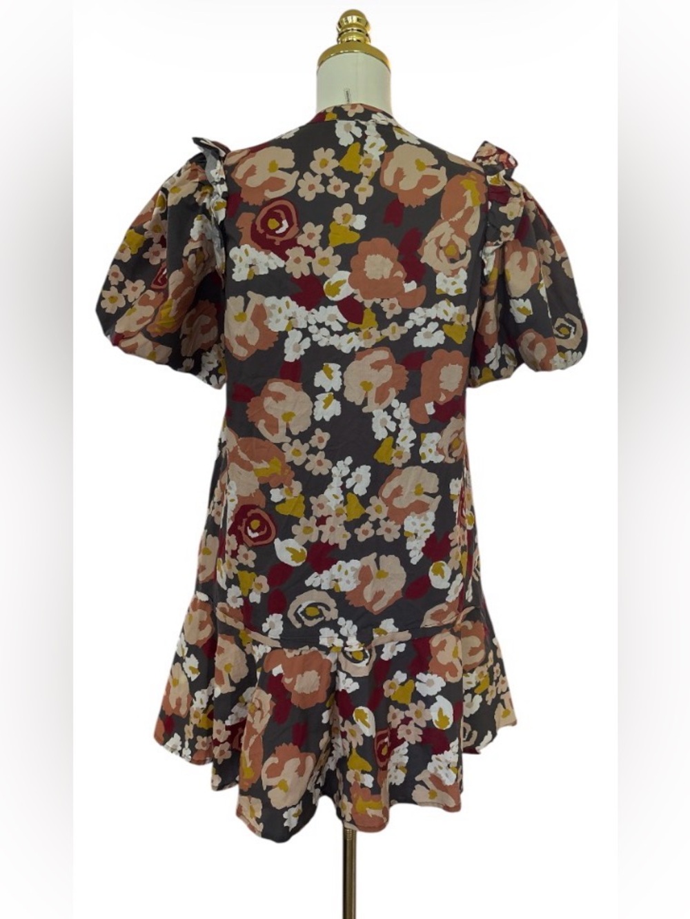 Women's Floral Mini Dress Puff Sleeves Ruffle Drop Waist Skirt Size Small SKU 2 - Picture 2 of 10